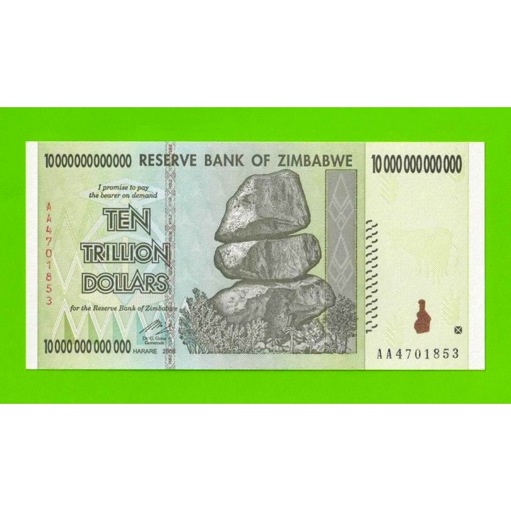 Зимбабве - 10000000000000 / 10 триллионов долларов - 2008 (AA) - UNC!!!