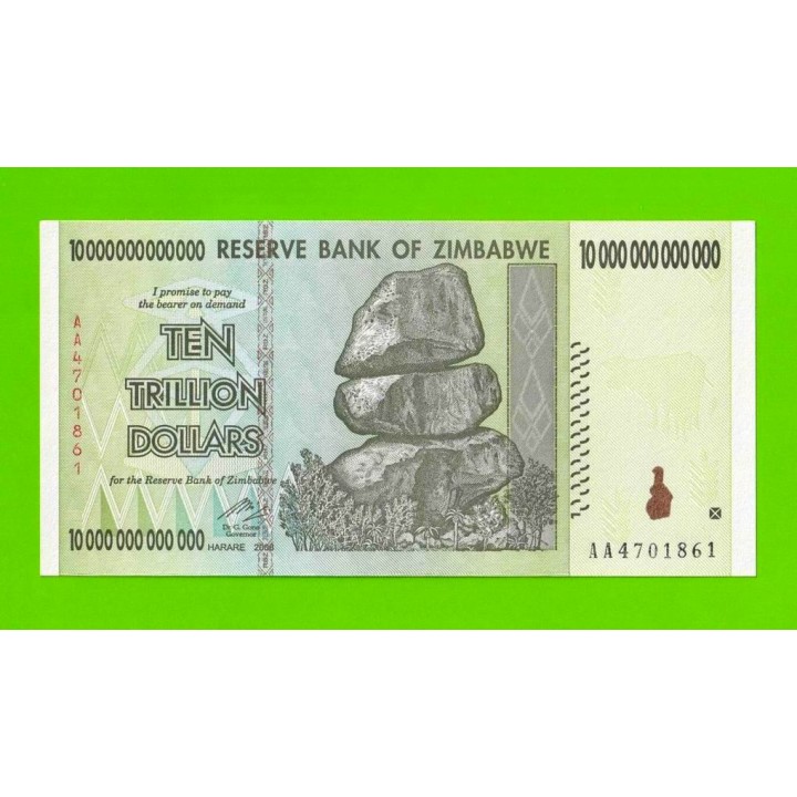 Зимбабве - 10000000000000 / 10 триллионов долларов - 2008 (AA) - UNC!!!
