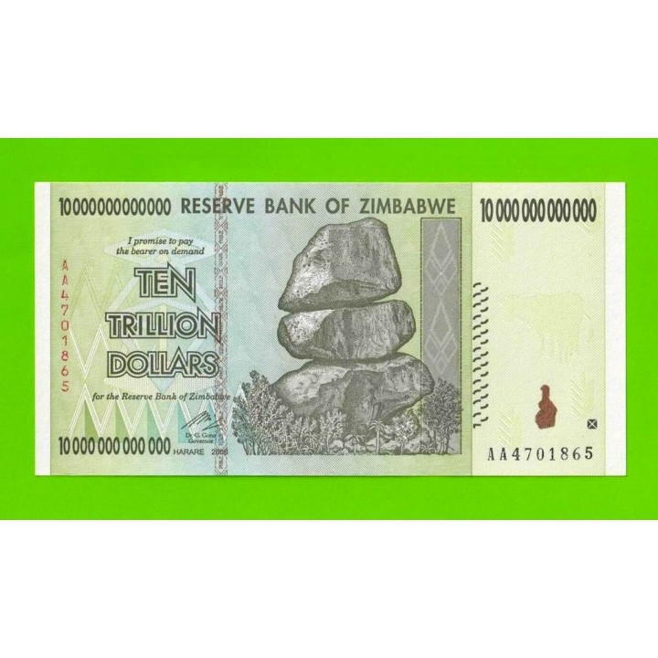 Зимбабве - 10000000000000 / 10 триллионов долларов - 2008 (AA) - UNC!!!