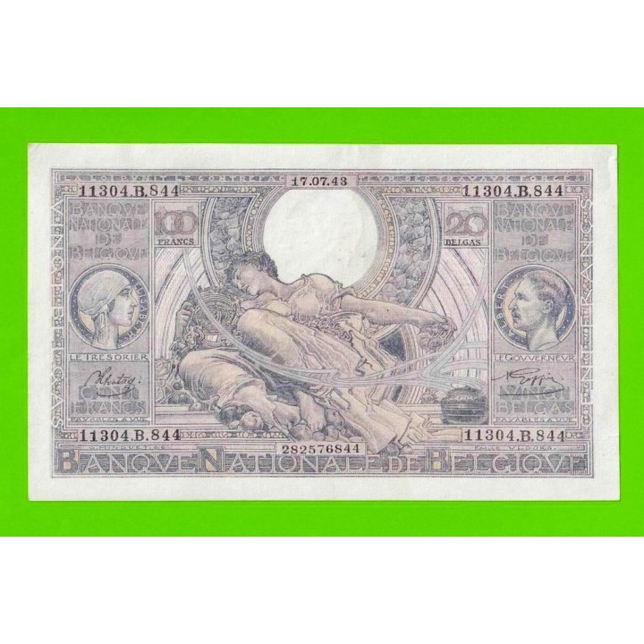 Бельгия - 100 франков / 20 белгас - 1943 - XF+++!!!