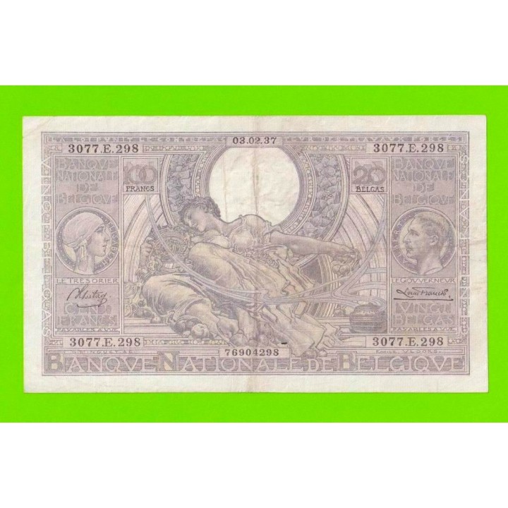 Бельгия - 100 франков / 20 белгас - 1937