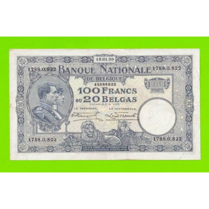 Бельгия - 100 франков / 20 белгас - 1930
