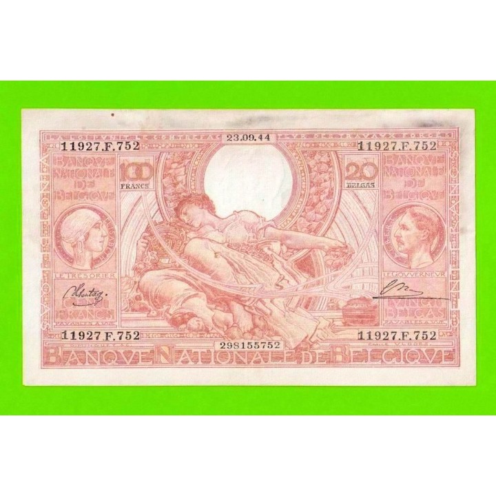 Бельгия - 100 франков / 20 белгас - 1944 - XF!!!