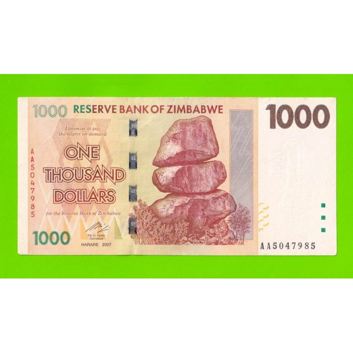 Зимбабве - 1000 долларов - 2007 (AA)