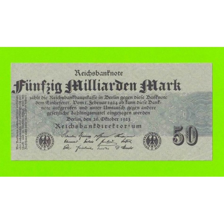 Германия, Берлин - 50000000000 / 50 миллиардов - 1923 (зеленая бумага) - aUNC!!!