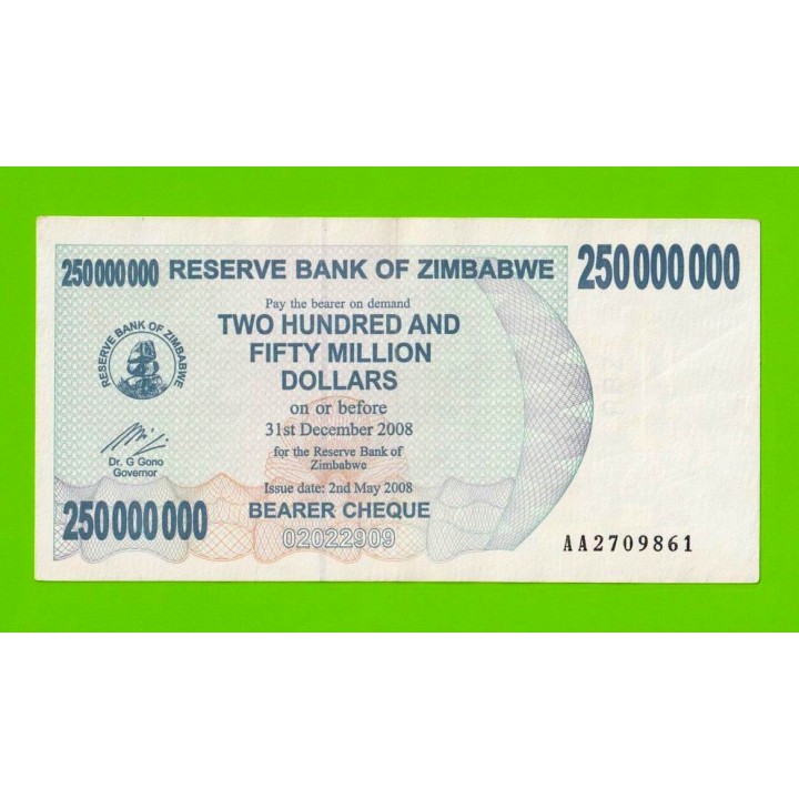 Зимбабве - 250000000 / 250 миллионов долларов - 2008 (AA)