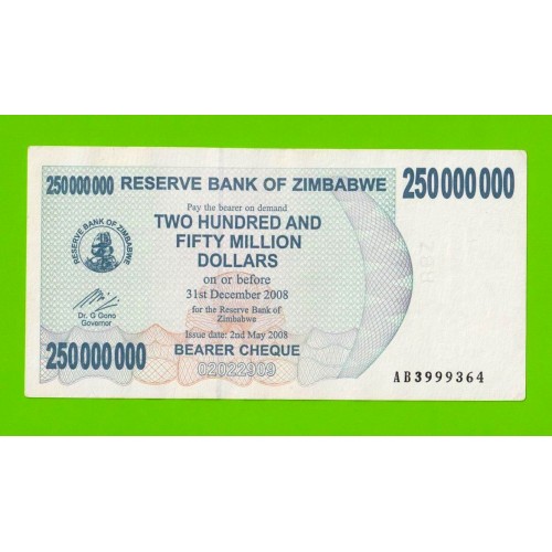 Зимбабве - 250000000 / 250 миллионов долларов - 2008 (AB)