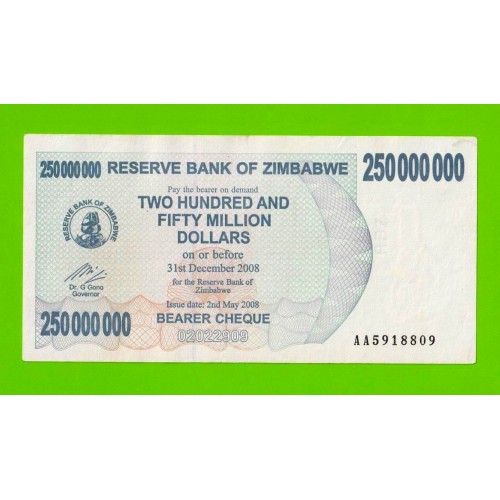 Зимбабве - 250000000 / 250 миллионов долларов - 2008 (AA)