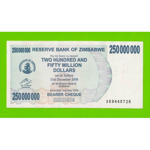 Зимбабве - 250000000 / 250 миллионов долларов - 2008 (AB)