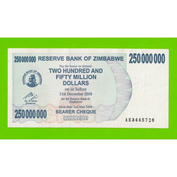 Зимбабве - 250000000 / 250 миллионов долларов - 2008 (AB)