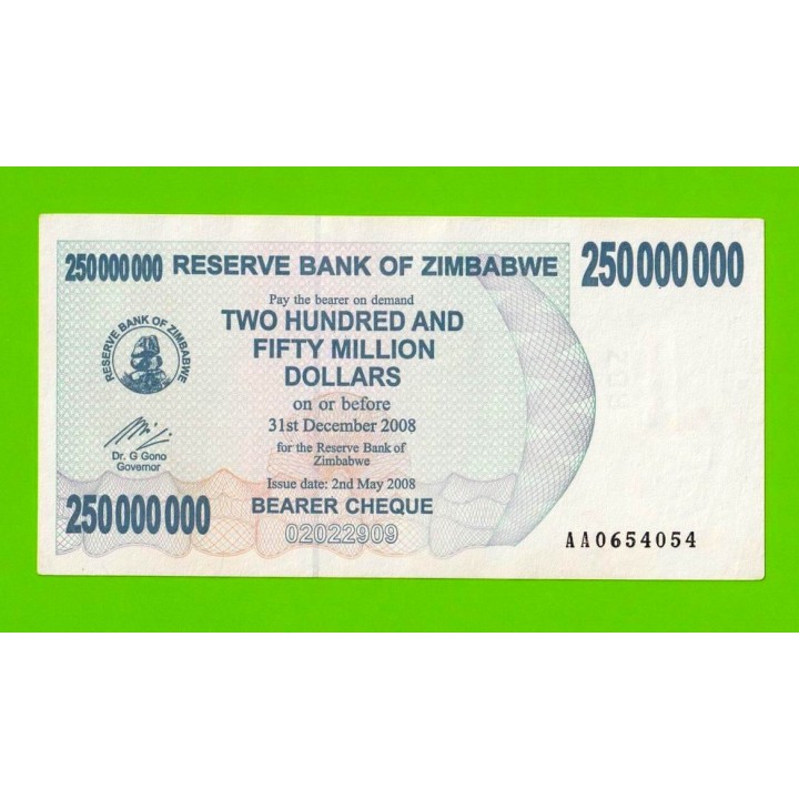 Зимбабве - 250000000 / 250 миллионов долларов - 2008 (AA)