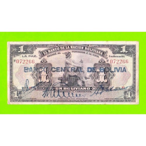Боливия - 1 боливиано - 1911 (1929) - надпечатка синяя