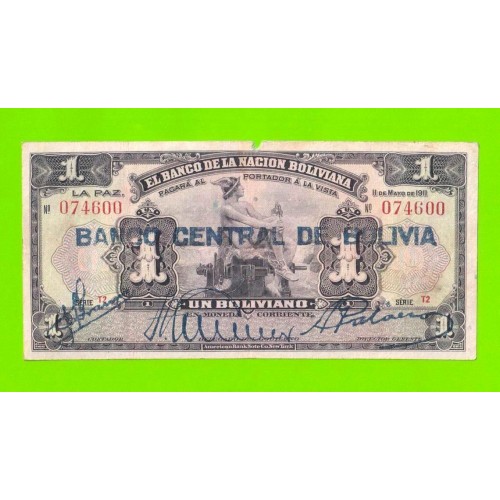 Боливия - 1 боливиано - 1911 (1929) - надпечатка синяя