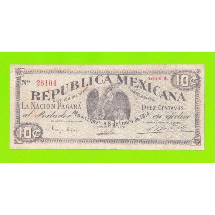 Мексика, Монтеррей - 10 сентаво - 1914