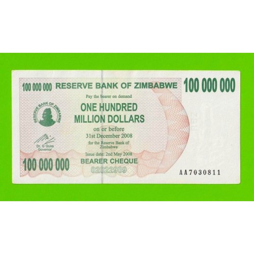 Зимбабве - 100000000 / 100 миллионов долларов - 2008 (AA)