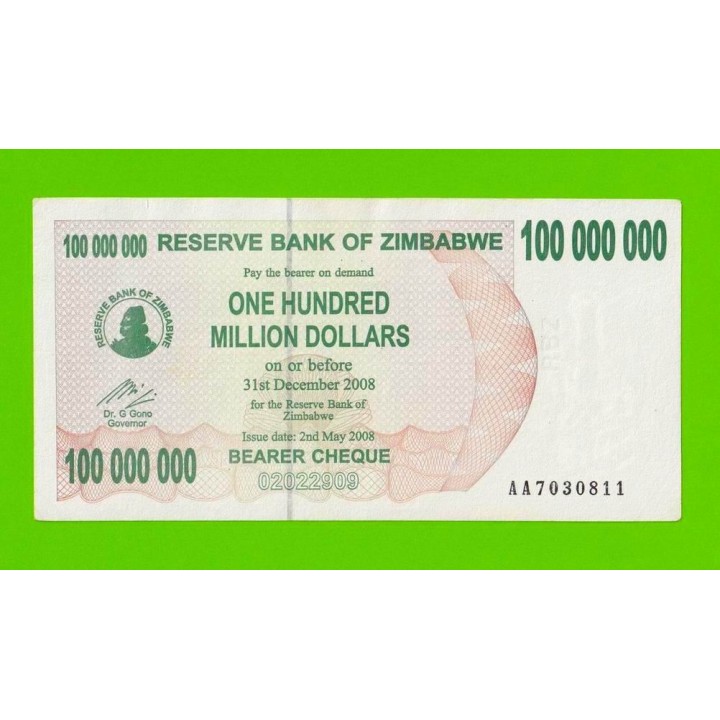 Зимбабве - 100000000 / 100 миллионов долларов - 2008 (AA)
