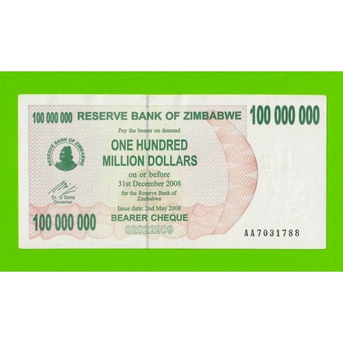 Зимбабве - 100000000 / 100 миллионов долларов - 2008 (AA)