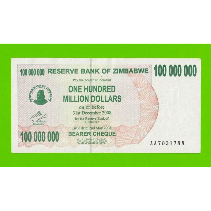 Зимбабве - 100000000 / 100 миллионов долларов - 2008 (AA)