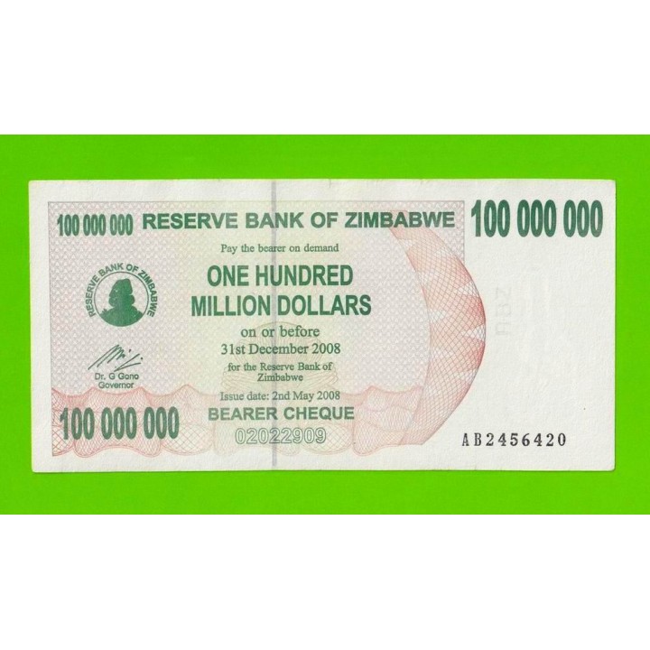 Зимбабве - 100000000 / 100 миллионов долларов - 2008 (AB)