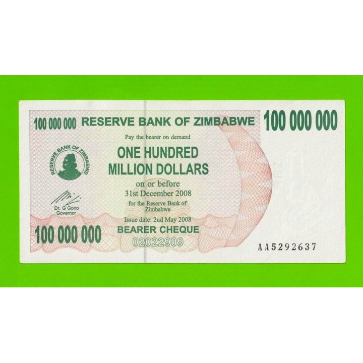 Зимбабве - 100000000 / 100 миллионов долларов - 2008 (AA)