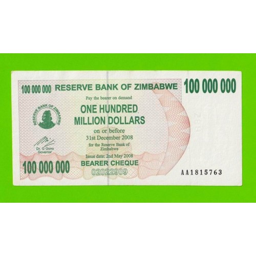 Зимбабве - 100000000 / 100 миллионов долларов - 2008 (AA)