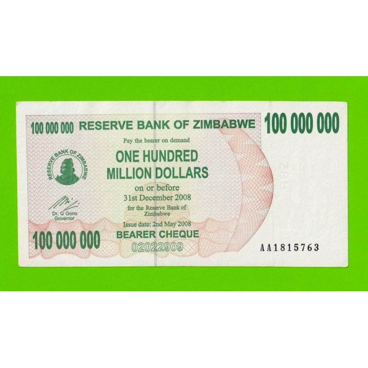 Зимбабве - 100000000 / 100 миллионов долларов - 2008 (AA)