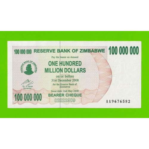 Зимбабве - 100000000 / 100 миллионов долларов - 2008 (AA)
