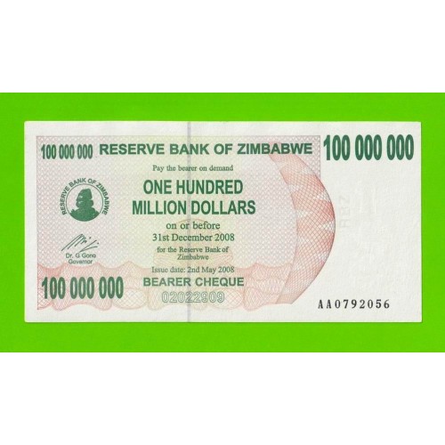 Зимбабве - 100000000 / 100 миллионов долларов - 2008 (AA)