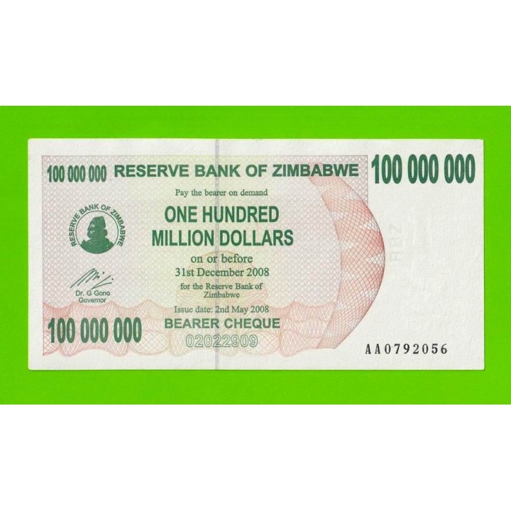 Зимбабве - 100000000 / 100 миллионов долларов - 2008 (AA)