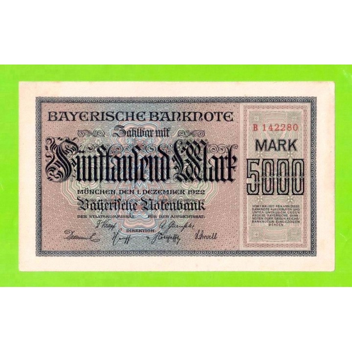 Германия (Бавария, Мюнхен) - 5000 марок - 1922 - aUNC!!!
