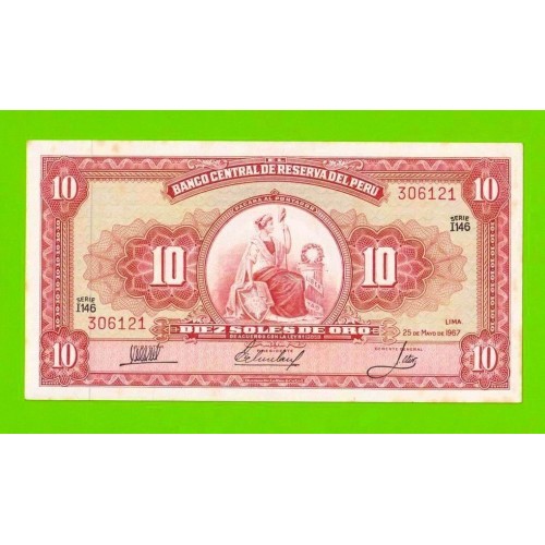 Перу - 10 соль де оро - 1967 - пятна - aUNC!!!