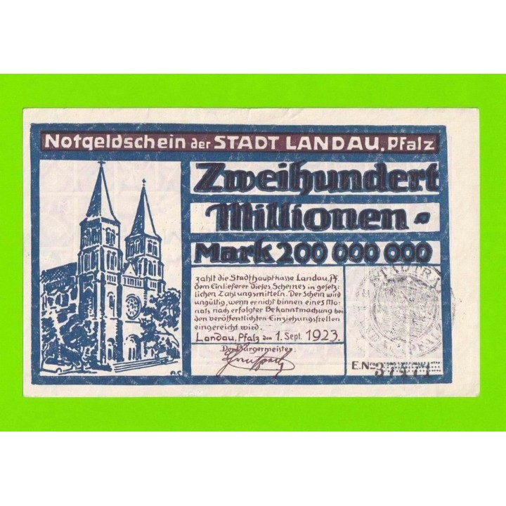 Германия, Ландау - 200000000 / 200 миллионов марок - 1923 - ПЕРЕВЕРТЫШ
