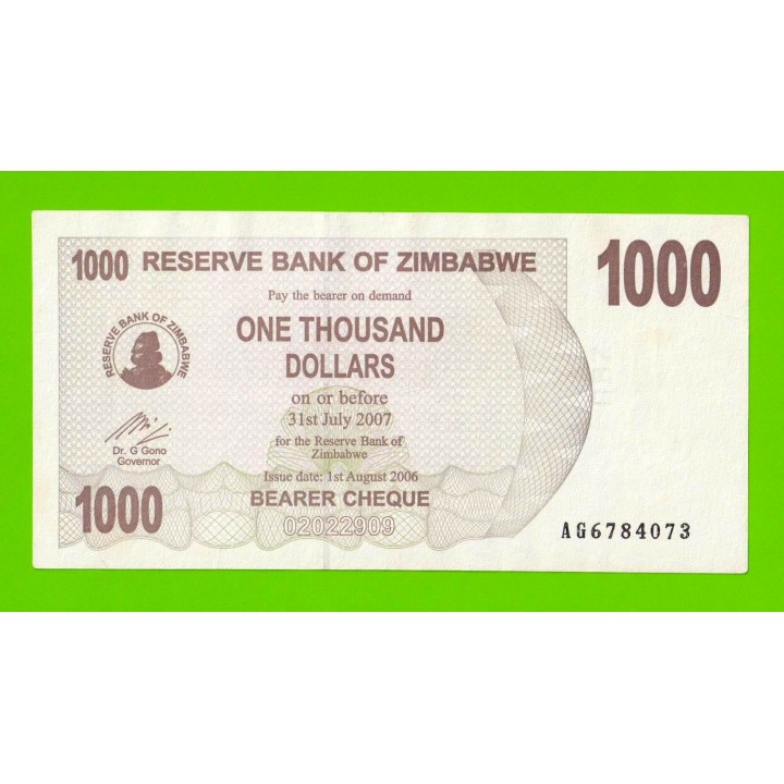 Зимбабве - 1000 долларов - 2006 (AG)