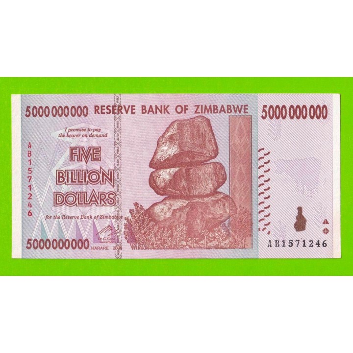 Зимбабве - 5000000000 / 5 миллиардов долларов - 2008 (AB) - aUNC!!!