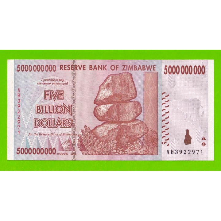 Зимбабве - 5000000000 / 5 миллиардов долларов - 2008 (AB) - aUNC!!!