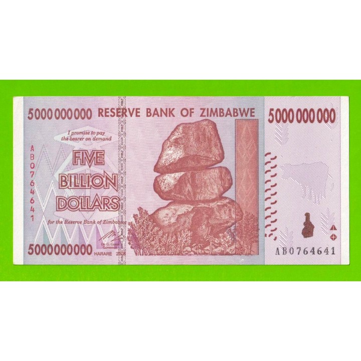 Зимбабве - 5000000000 / 5 миллиардов долларов - 2008 (AB) - aUNC!!!