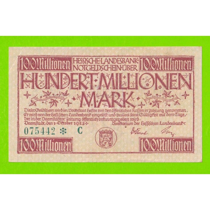 Германия, Дармштадт - 100000000 / 100 миллионов марок - 1923 (*C)