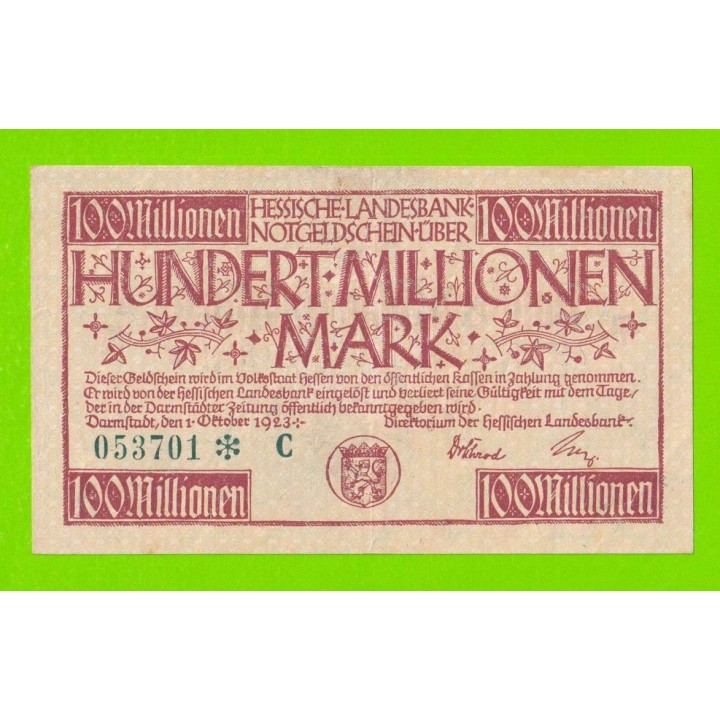 Германия, Дармштадт - 100000000 / 100 миллионов марок - 1923 (*C)