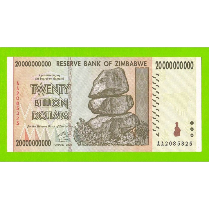 Зимбабве - 20000000000 / 20 миллиардов долларов - 2008 (AA) - aUNC+!!!