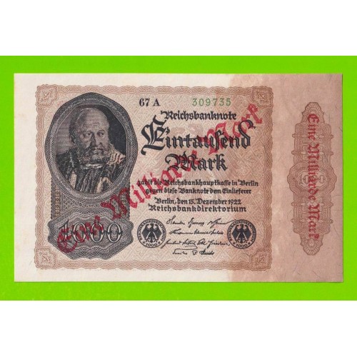 Германия - 1000000000 / 1 миллиард марок - 1923 (надпечатка) - aUNC+!!!
