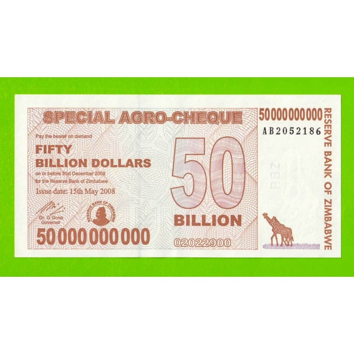 Зимбабве - 50000000000 / 50 миллиардов долларов - 2008 (AB) - aUNC!!!