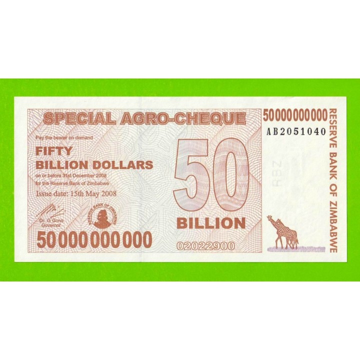 Зимбабве - 50000000000 / 50 миллиардов долларов - 2008 (AB) - UNC-!!!