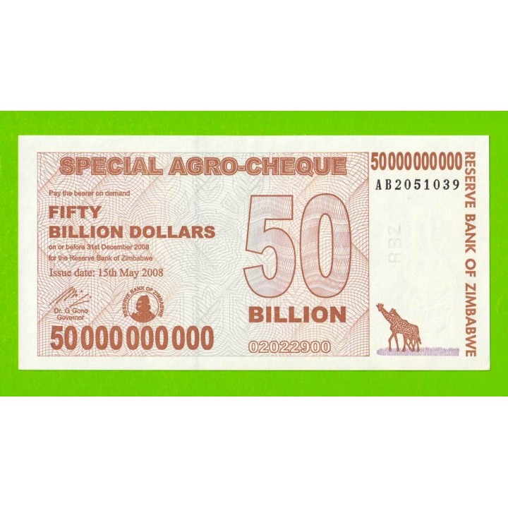 Зимбабве - 50000000000 / 50 миллиардов долларов - 2008 (AB) - UNC-!!!