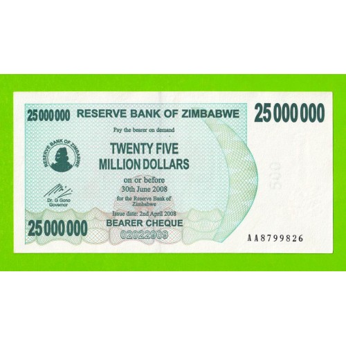 Зимбабве - 25000000 / 25 миллионов долларов - 2008 (AA)