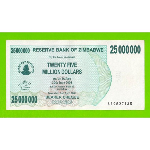 Зимбабве - 25000000 / 25 миллионов долларов - 2008 (AA)
