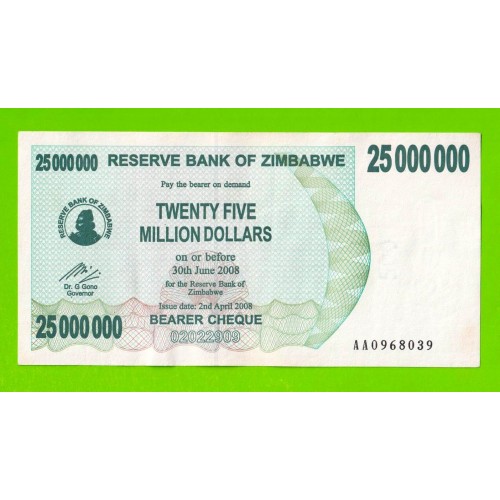 Зимбабве - 25000000 / 25 миллионов долларов - 2008 (AA)