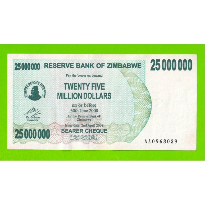 Зимбабве - 25000000 / 25 миллионов долларов - 2008 (AA)