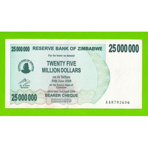 Зимбабве - 25000000 / 25 миллионов долларов - 2008 (AA)