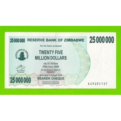 Зимбабве - 25000000 / 25 миллионов долларов - 2008 (AA)