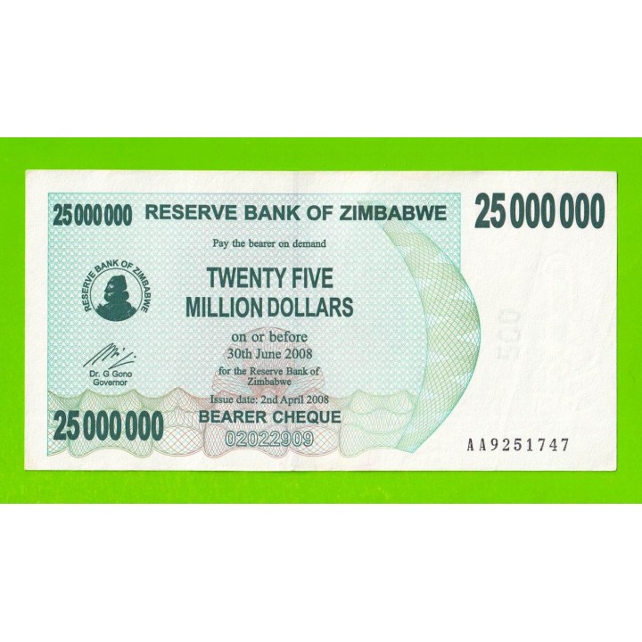 Зимбабве - 25000000 / 25 миллионов долларов - 2008 (AA)